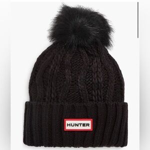 NWT Hunter Black Knit Beanie with Pom Fleece Lined Warm Cute